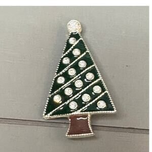 Elegant Green and Brown Christmas Tree Brooch